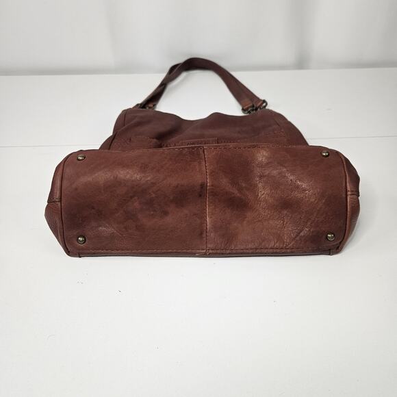 American Leather Co Women's Lenox Triple Entry Satchel Brandy Brown Shoulder Bag - Picture 9 of 13